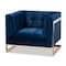 Baxton Studio Ambra Blue Velvet Upholstered and Tufted Armchair with Gold-Tone Frame 156-8868 - alternate 1